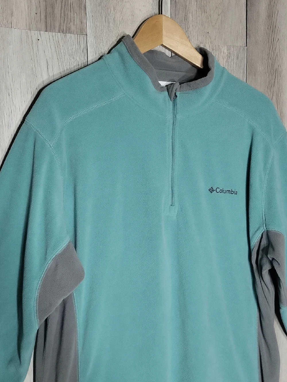 Columbia Pine Ridge Quarter‎ Zip Pullover Mens XK Teal Gray Fleece Lightweight